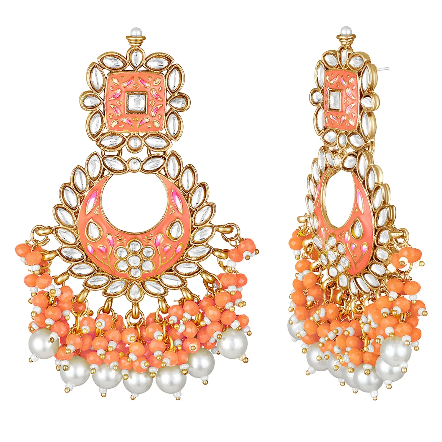 Maroon Meenakari Work Floral Chandbali Traditional Dangler Earrings with Crystals and Beads