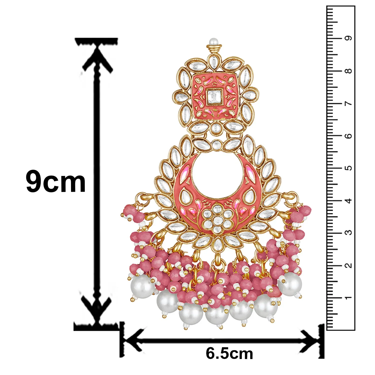 Maroon Meenakari Work Floral Chandbali Traditional Dangler Earrings with Crystals and Beads
