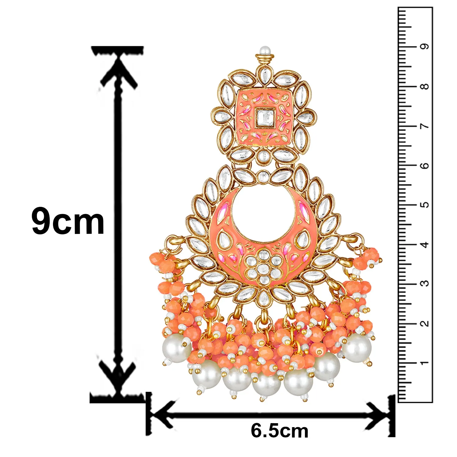 Maroon Meenakari Work Floral Chandbali Traditional Dangler Earrings with Crystals and Beads