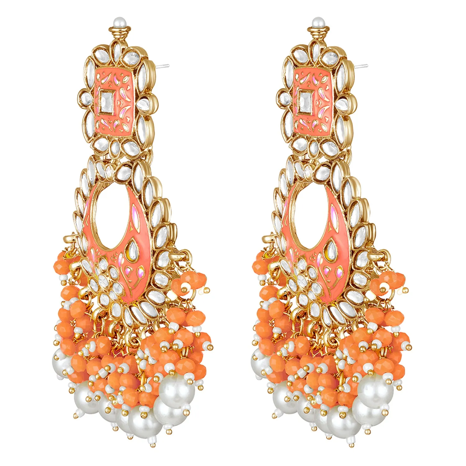 Maroon Meenakari Work Floral Chandbali Traditional Dangler Earrings with Crystals and Beads