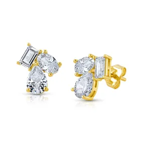 MINI GLAM 3 STONE STUD EARRINGS, GOLD