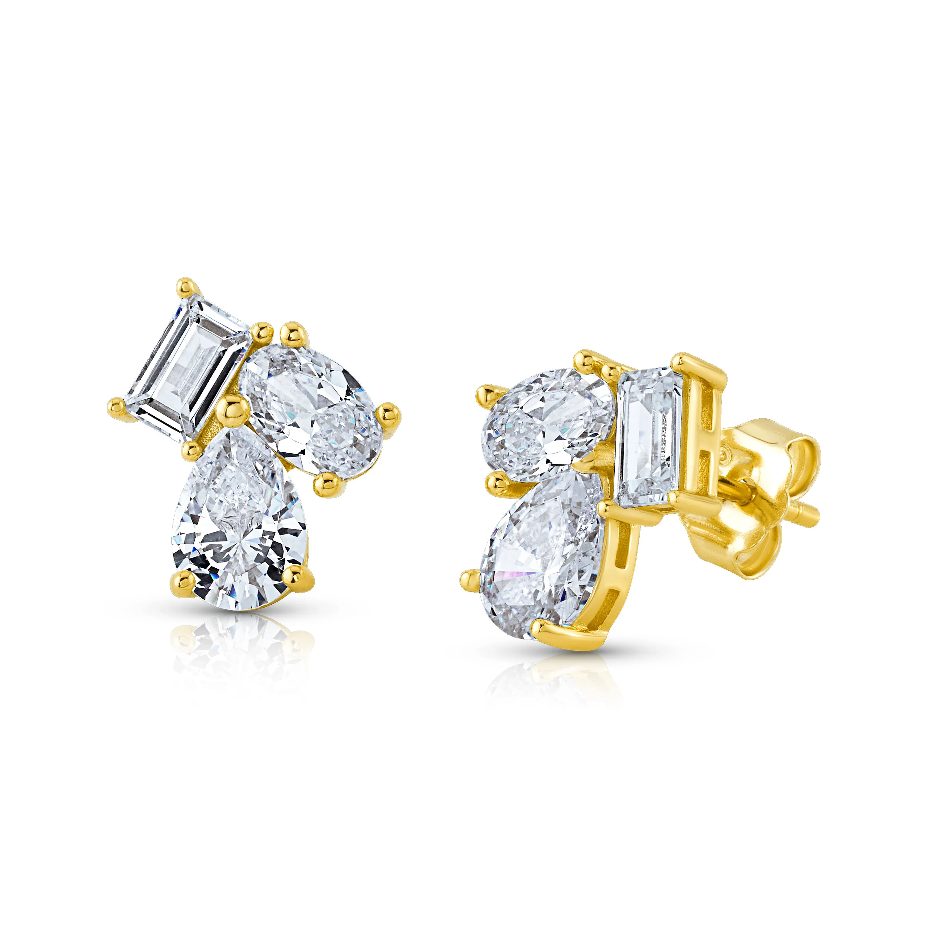 MINI GLAM 3 STONE STUD EARRINGS, GOLD