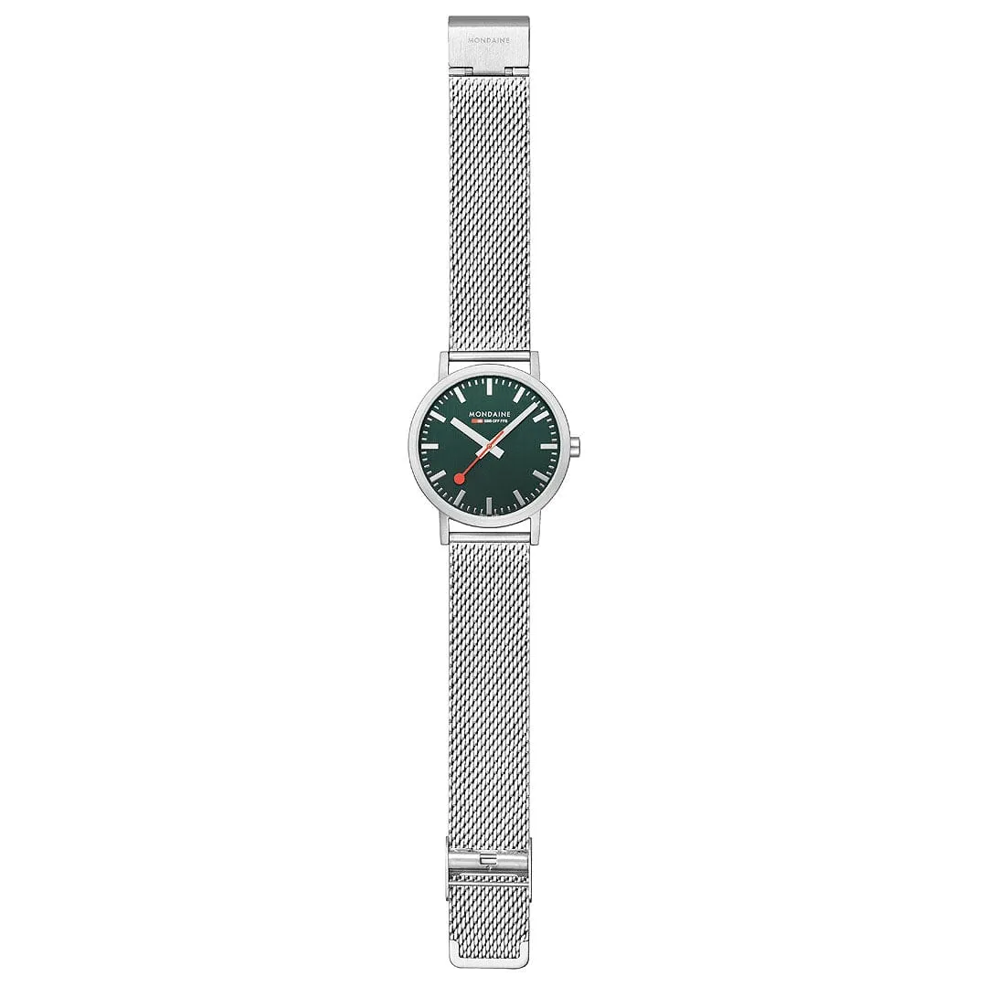 MONDAINE CLASSIC FOREST GREEN LARGE SILVER-CASE WATCH A660.30360.60SBJ  40MM
