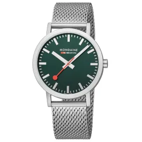 MONDAINE CLASSIC FOREST GREEN LARGE SILVER-CASE WATCH A660.30360.60SBJ  40MM