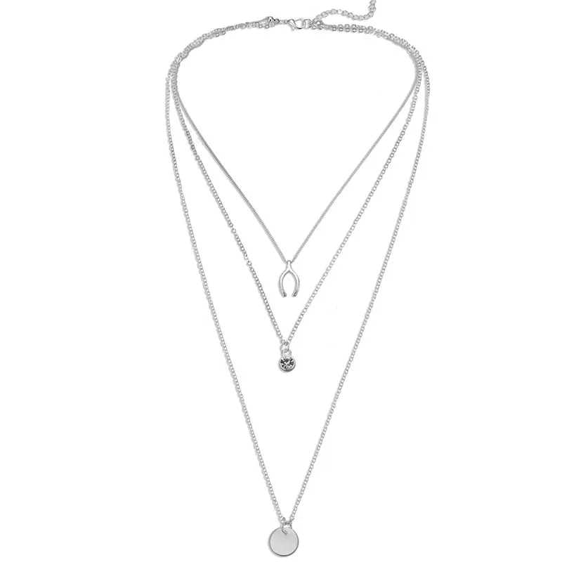 Multilayer Necklaces 18 Different Styles Choose Gold Or Silver Three Four Or Five Tiered Moon Stars Cross   Minimalist Gold Bar Cowrie Shells Coin Wishbone Palm Trees