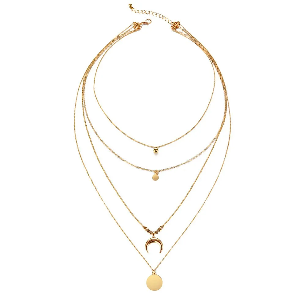 Multilayer Necklaces 18 Different Styles Choose Gold Or Silver Three Four Or Five Tiered Moon Stars Cross   Minimalist Gold Bar Cowrie Shells Coin Wishbone Palm Trees