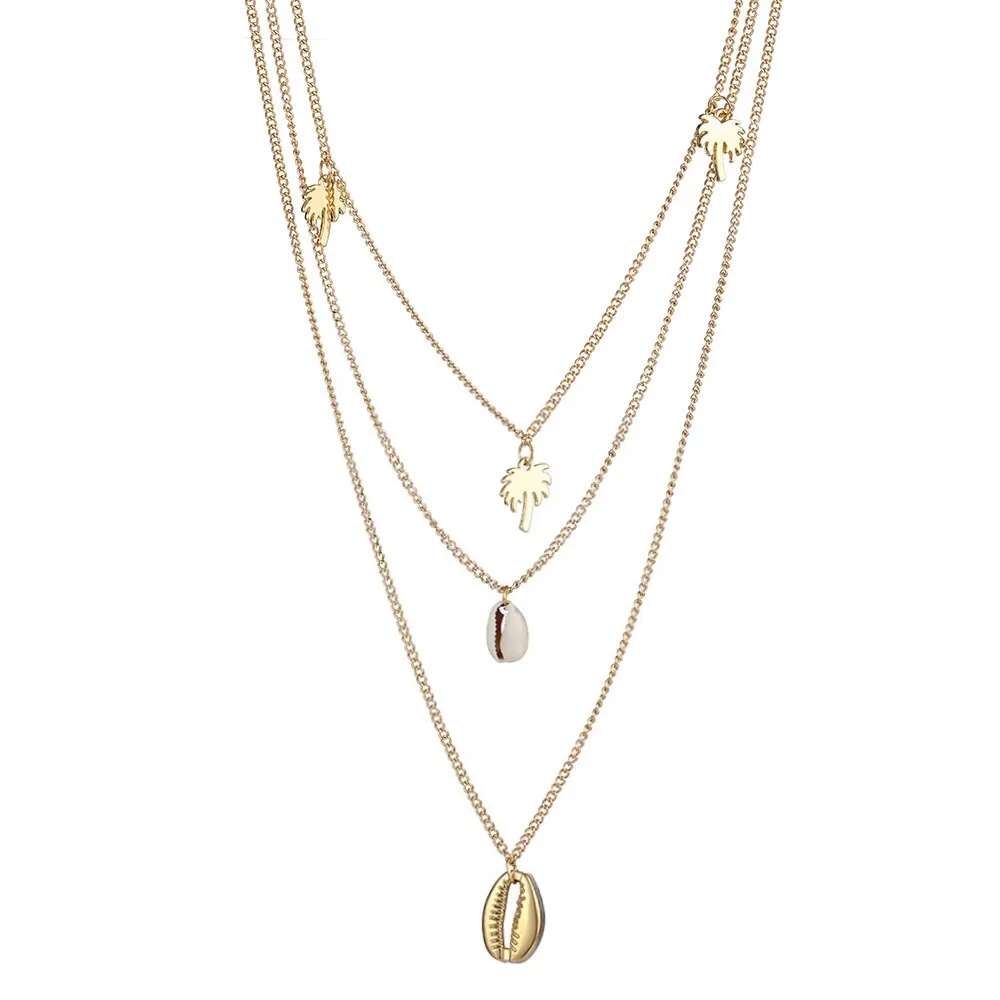 Multilayer Necklaces 18 Different Styles Choose Gold Or Silver Three Four Or Five Tiered Moon Stars Cross   Minimalist Gold Bar Cowrie Shells Coin Wishbone Palm Trees