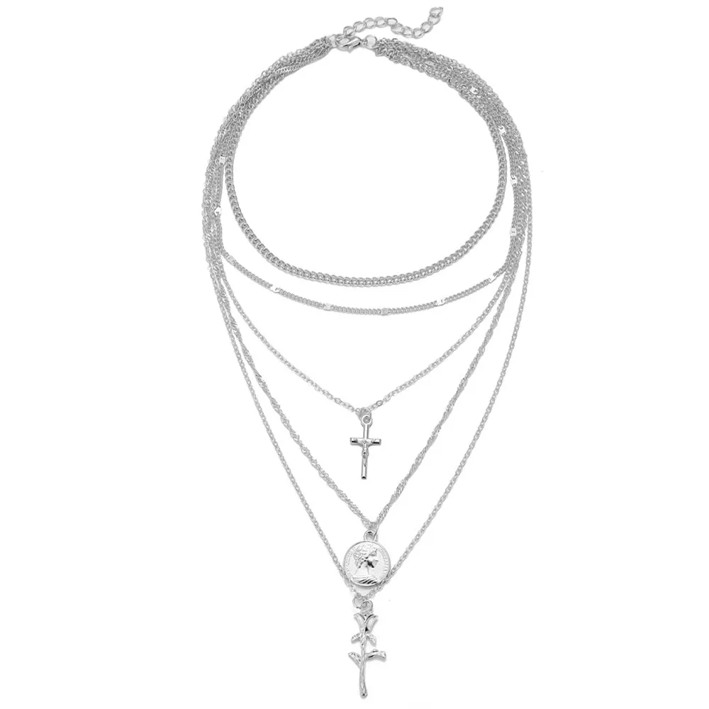 Multilayer Necklaces 18 Different Styles Choose Gold Or Silver Three Four Or Five Tiered Moon Stars Cross   Minimalist Gold Bar Cowrie Shells Coin Wishbone Palm Trees