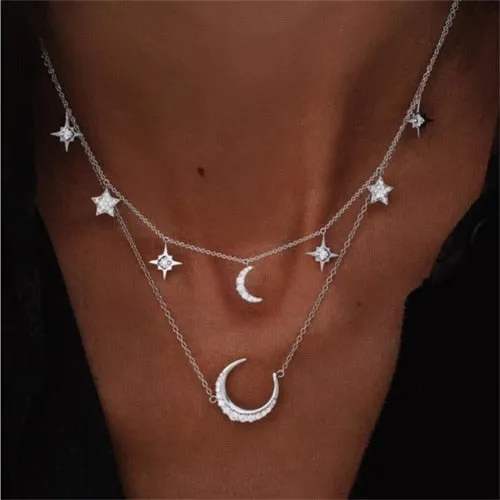 Multilayer Necklaces 18 Different Styles Choose Gold Or Silver Three Four Or Five Tiered Moon Stars Cross   Minimalist Gold Bar Cowrie Shells Coin Wishbone Palm Trees