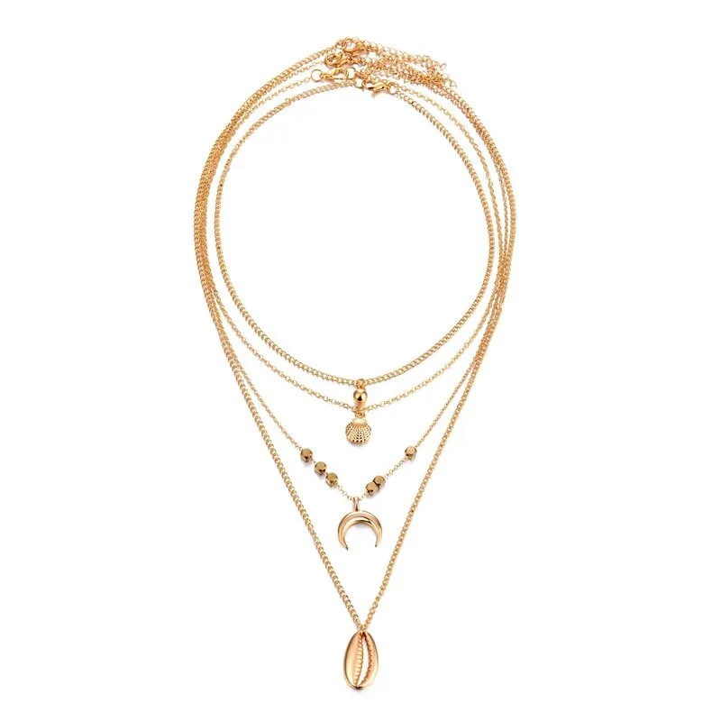 Multilayer Necklaces 18 Different Styles Choose Gold Or Silver Three Four Or Five Tiered Moon Stars Cross   Minimalist Gold Bar Cowrie Shells Coin Wishbone Palm Trees