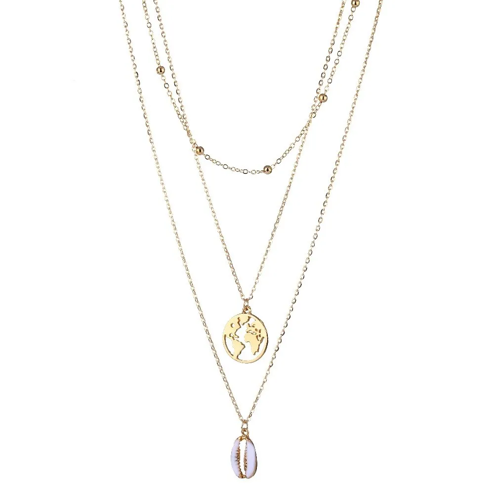Multilayer Necklaces 18 Different Styles Choose Gold Or Silver Three Four Or Five Tiered Moon Stars Cross   Minimalist Gold Bar Cowrie Shells Coin Wishbone Palm Trees