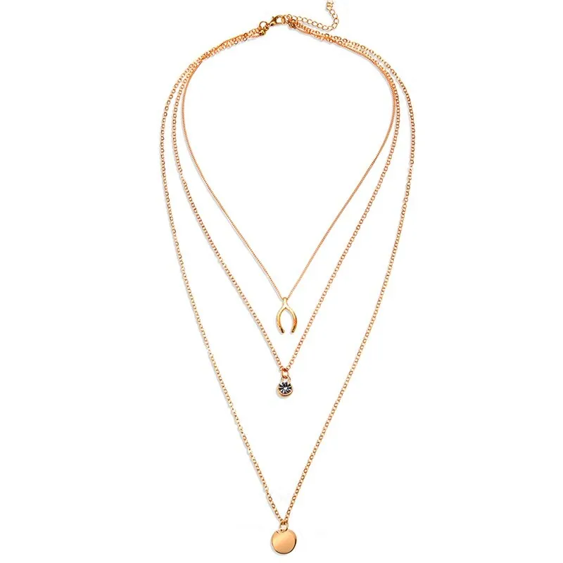 Multilayer Necklaces 18 Different Styles Choose Gold Or Silver Three Four Or Five Tiered Moon Stars Cross   Minimalist Gold Bar Cowrie Shells Coin Wishbone Palm Trees