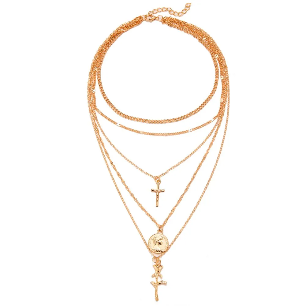 Multilayer Necklaces 18 Different Styles Choose Gold Or Silver Three Four Or Five Tiered Moon Stars Cross   Minimalist Gold Bar Cowrie Shells Coin Wishbone Palm Trees