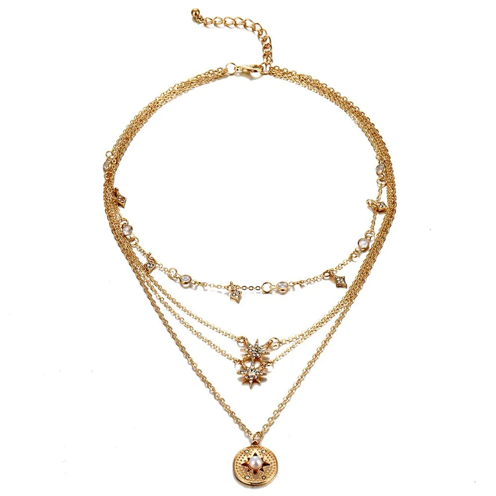 Multilayer Necklaces 18 Different Styles Choose Gold Or Silver Three Four Or Five Tiered Moon Stars Cross   Minimalist Gold Bar Cowrie Shells Coin Wishbone Palm Trees