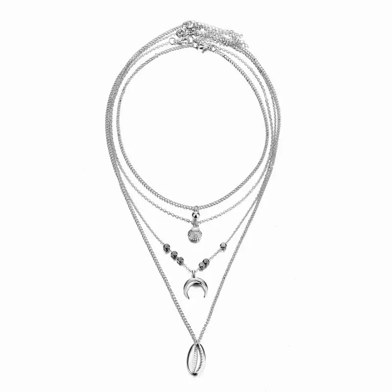 Multilayer Necklaces 18 Different Styles Choose Gold Or Silver Three Four Or Five Tiered Moon Stars Cross   Minimalist Gold Bar Cowrie Shells Coin Wishbone Palm Trees