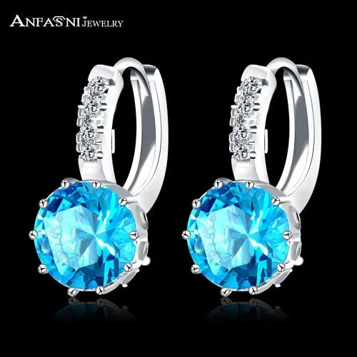 New Arrival Hoop Earrings Silver Color Inlay Cubic Zircon Fashion Women Wedding Earrings Jewelry