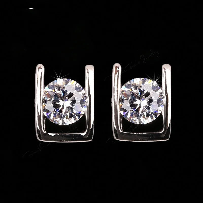 OL Style AAA CZ Diamond Stud Earrings 18K Rose Gold/Platinum Plated Crystal Fashion Wedding Jewelry For Women/Lady