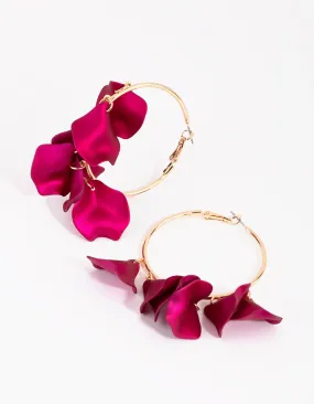 Pink Pearlised Petal Hoop Earrings