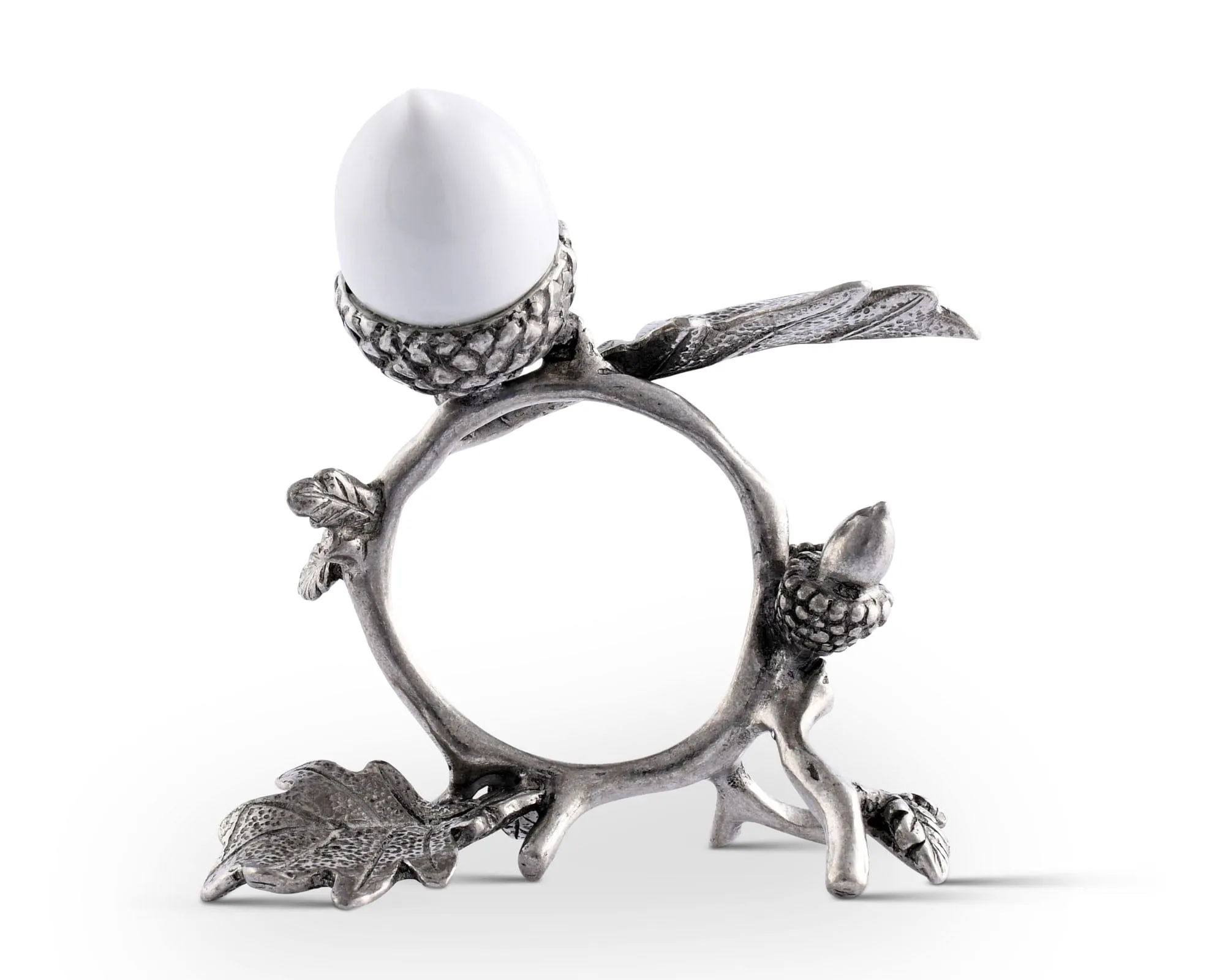 Porcelain Acorn & Oak Leaf Napkin Ring with Pewter