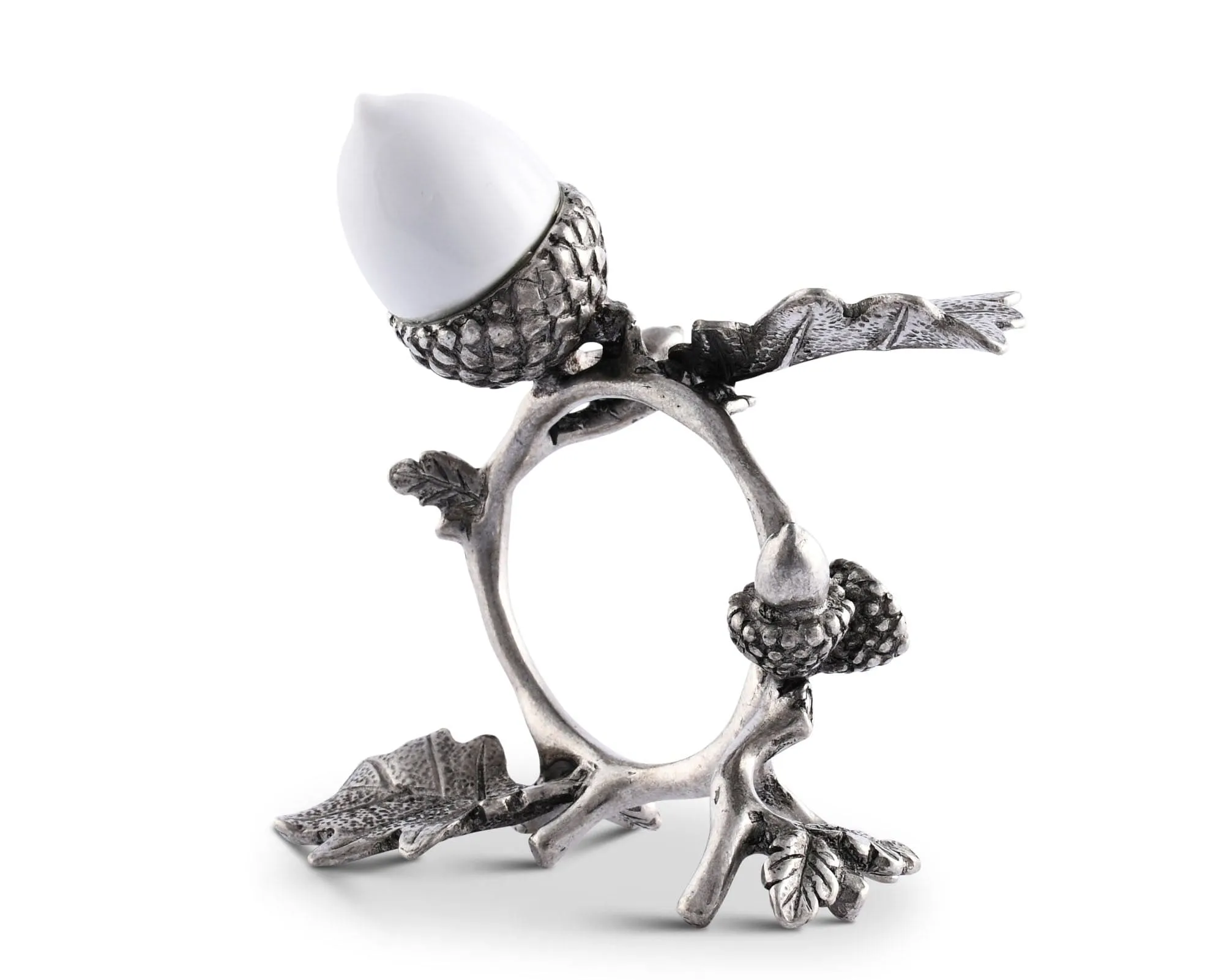 Porcelain Acorn & Oak Leaf Napkin Ring with Pewter