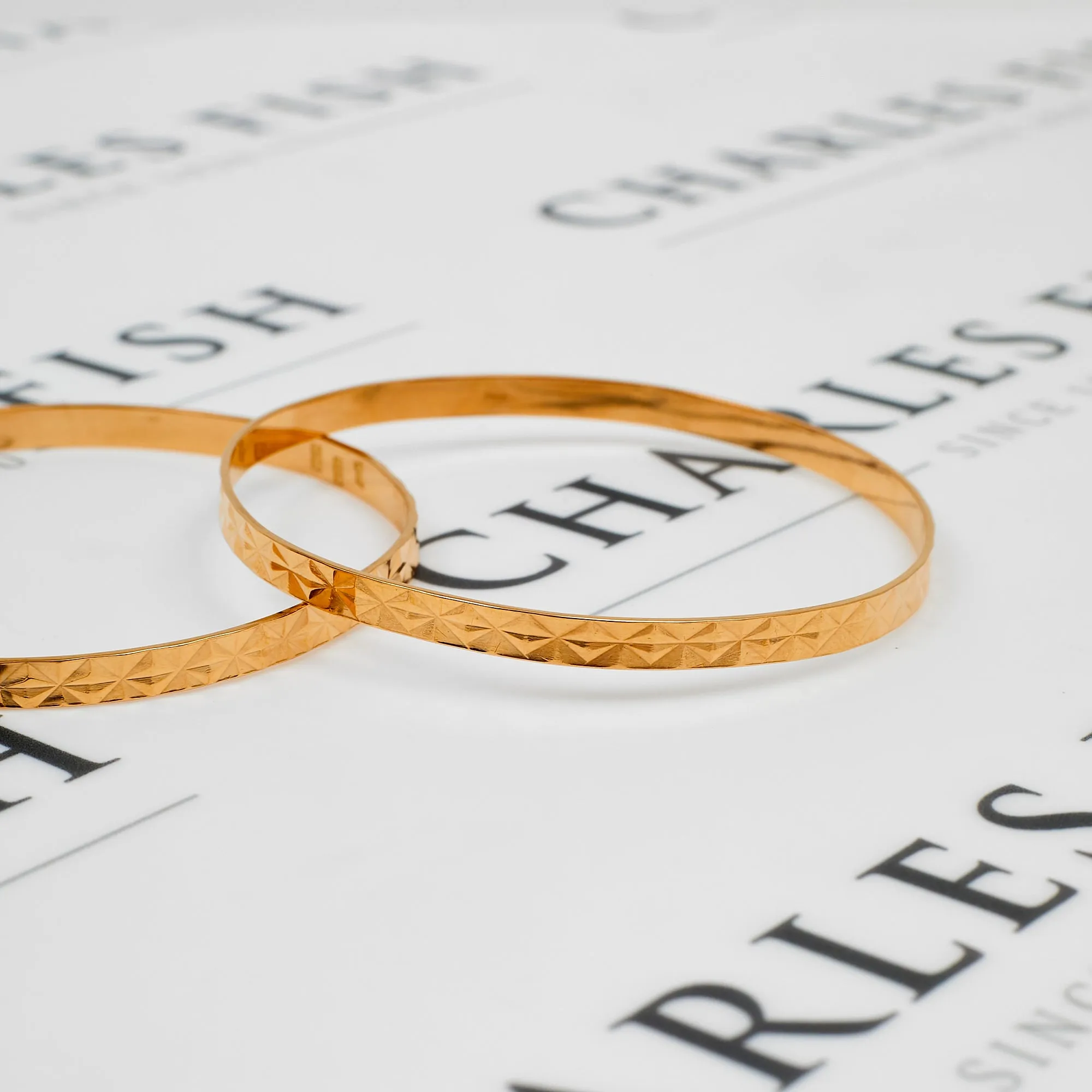 Pre-Owned 22ct Gold Faceted Flat Bangles Set Of 2