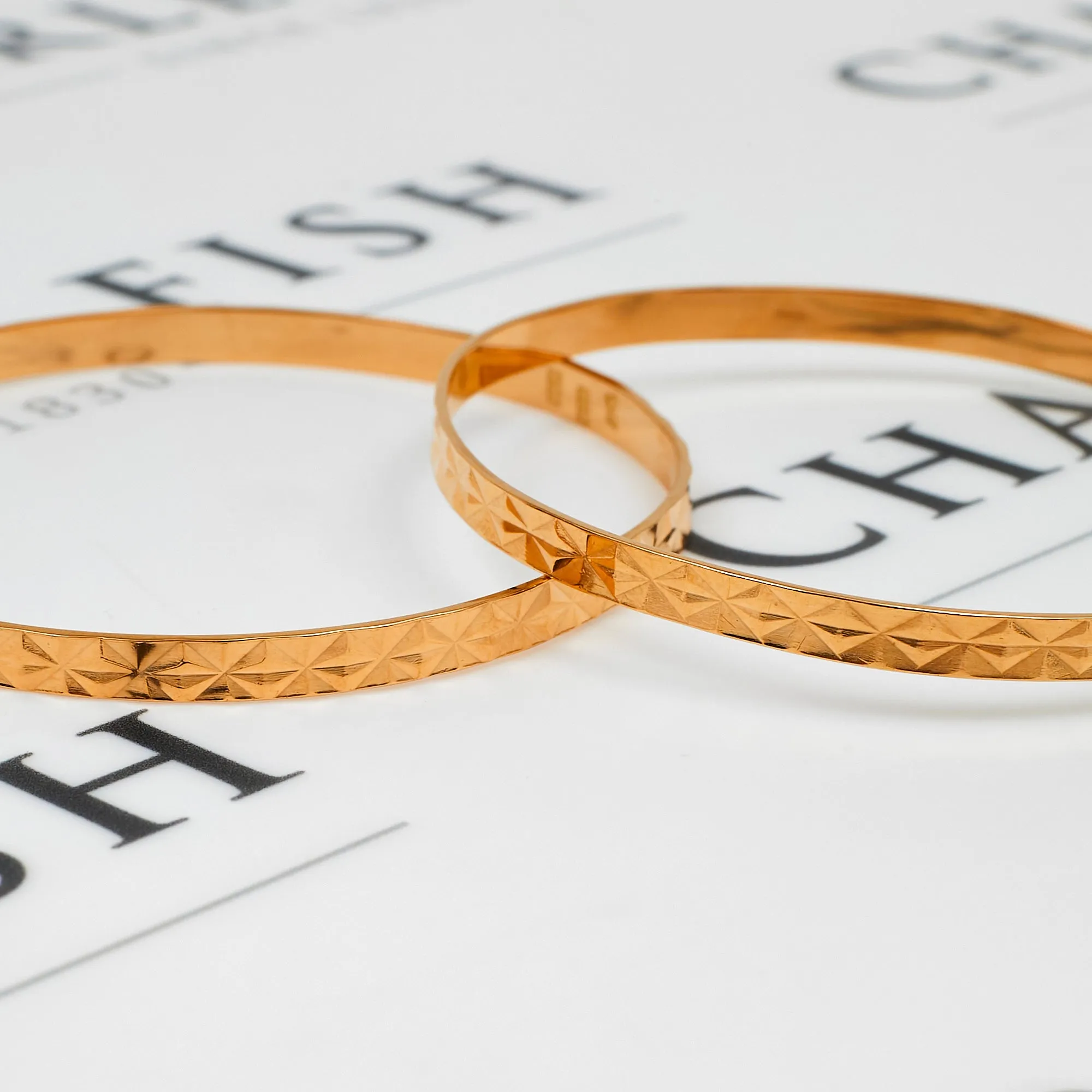 Pre-Owned 22ct Gold Faceted Flat Bangles Set Of 2