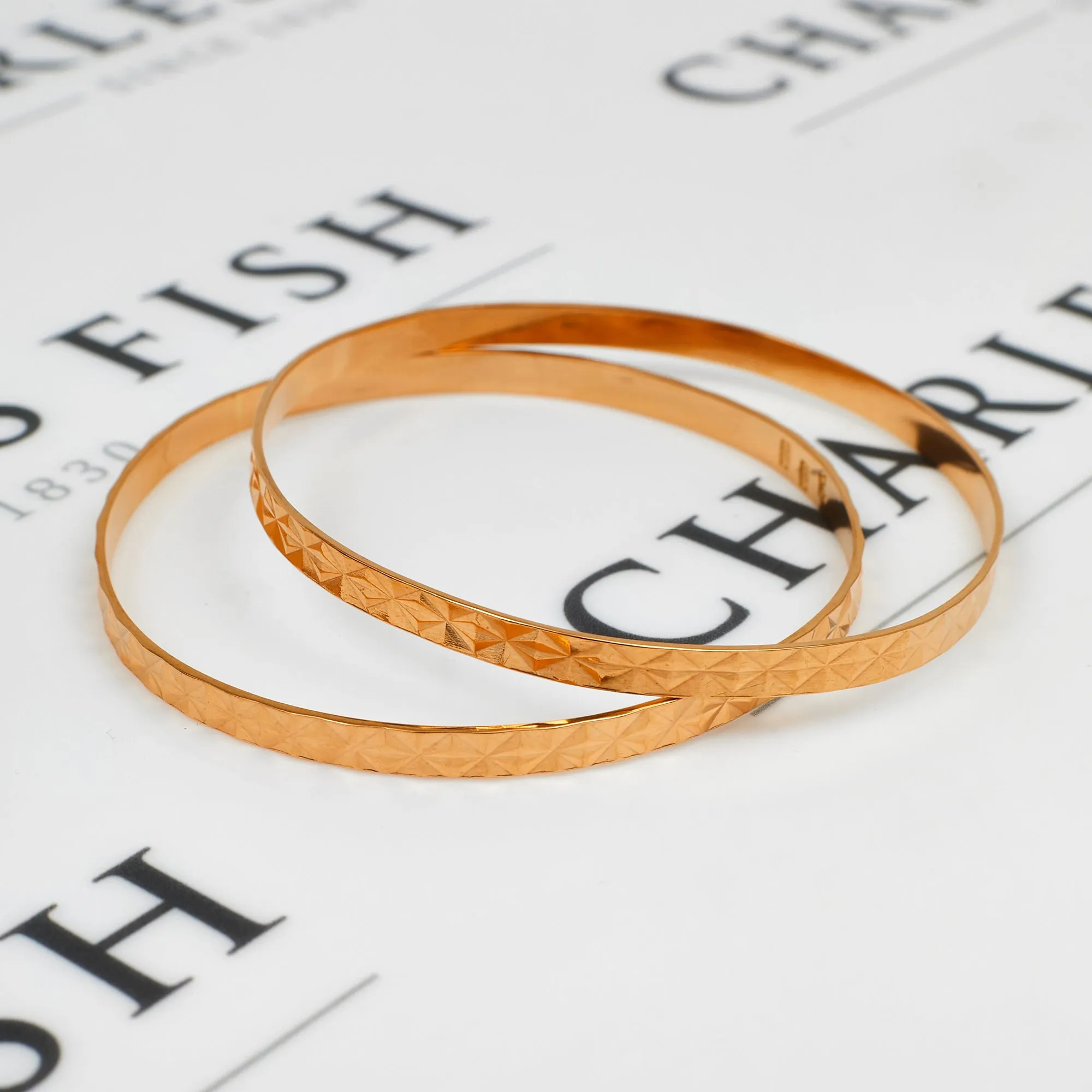 Pre-Owned 22ct Gold Faceted Flat Bangles Set Of 2