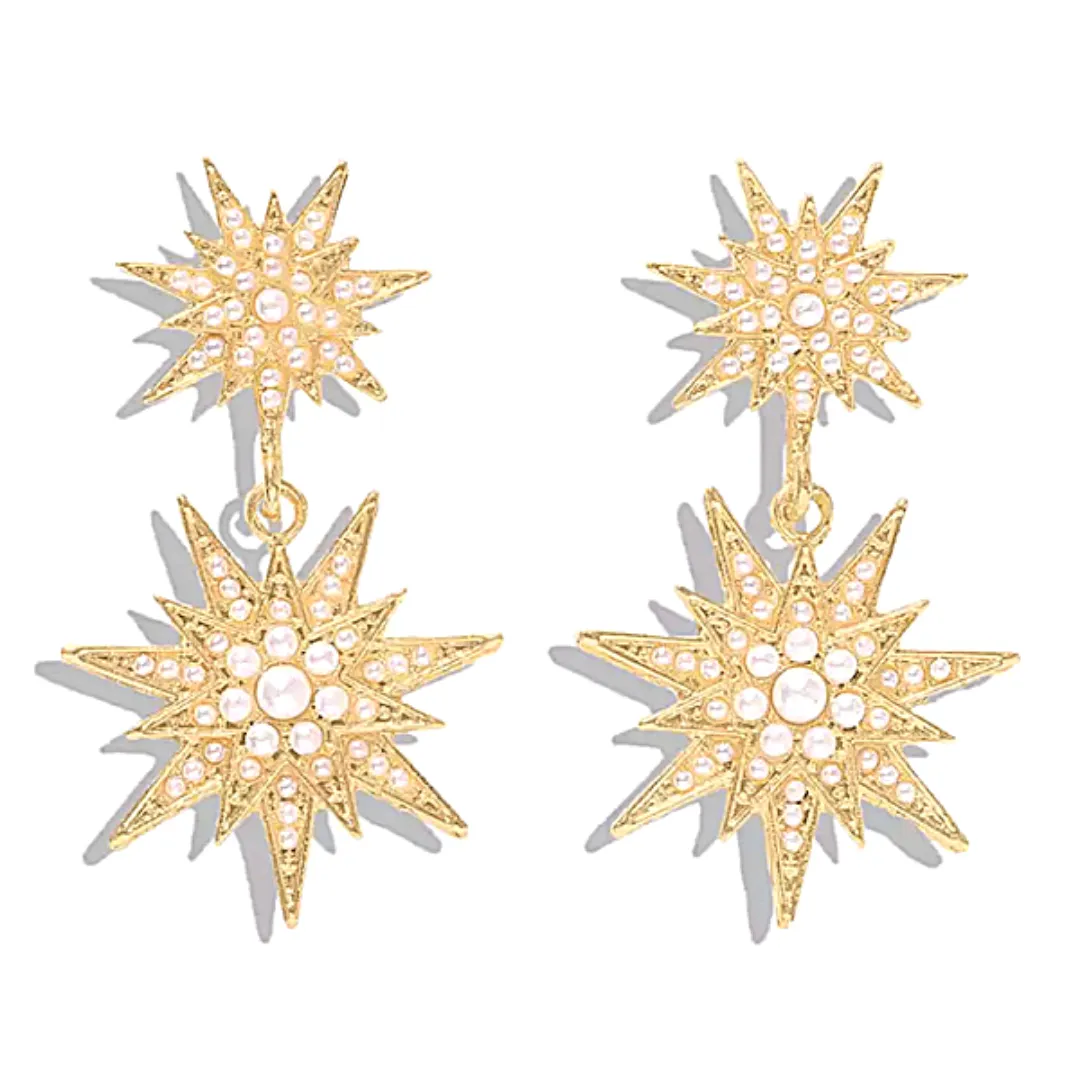 Radiant Rhinestone Double Star Dangling Earrings