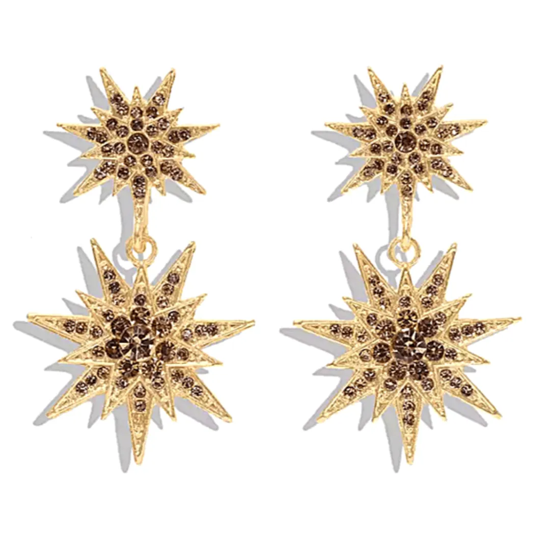Radiant Rhinestone Double Star Dangling Earrings