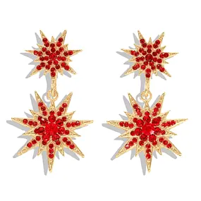 Radiant Rhinestone Double Star Dangling Earrings
