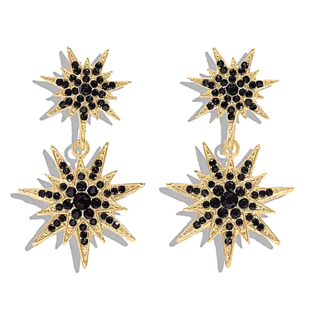 Radiant Rhinestone Double Star Dangling Earrings