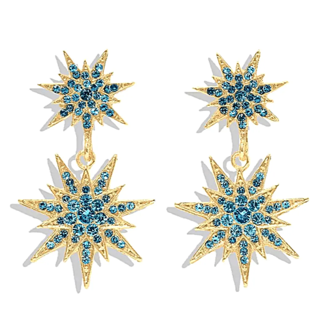 Radiant Rhinestone Double Star Dangling Earrings