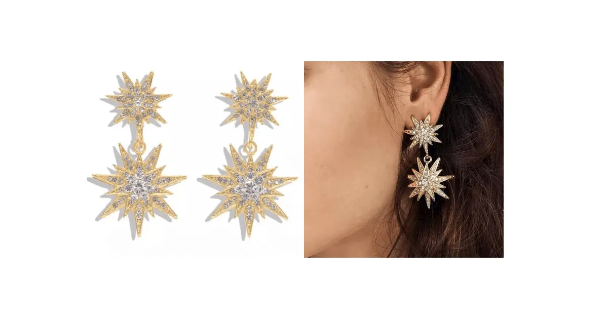Radiant Rhinestone Double Star Dangling Earrings