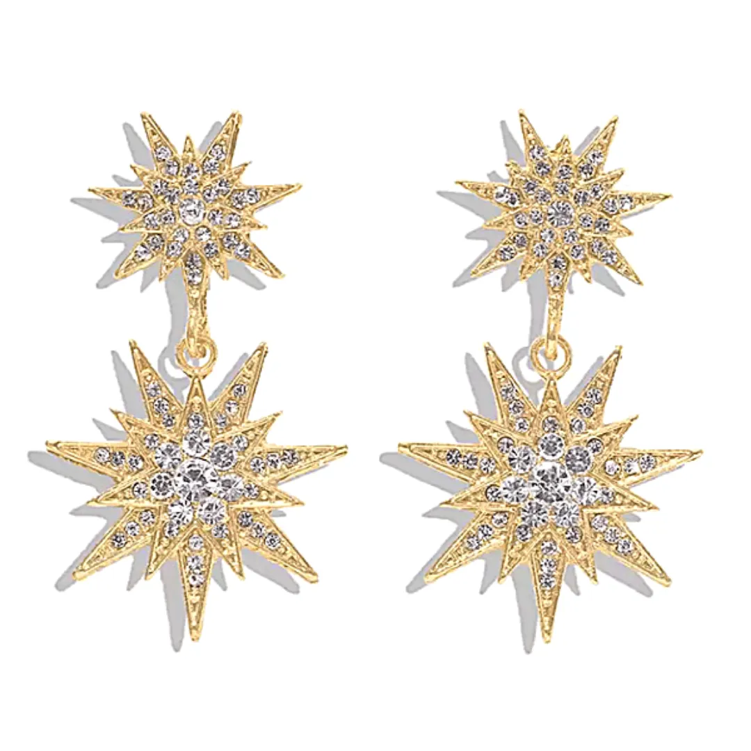 Radiant Rhinestone Double Star Dangling Earrings