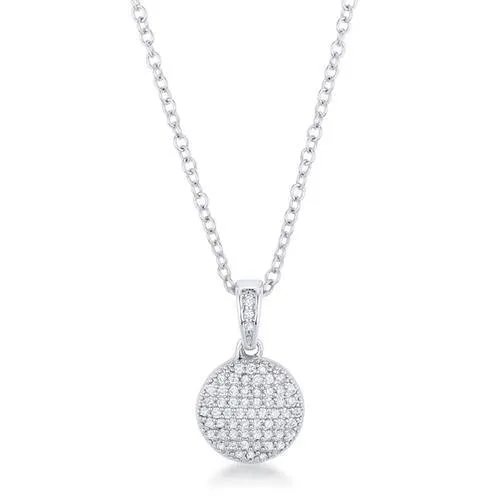 Rhodium Necklace with CZ Disk Pendant