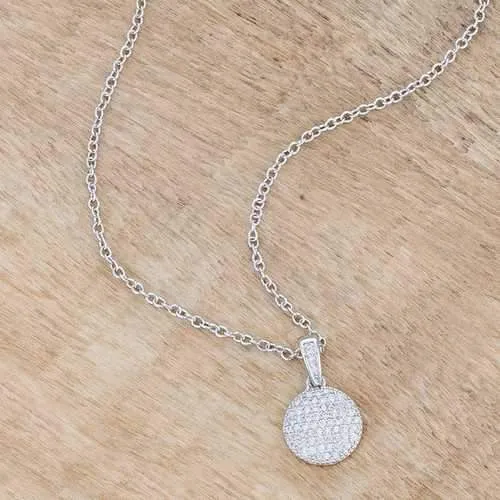 Rhodium Necklace with CZ Disk Pendant