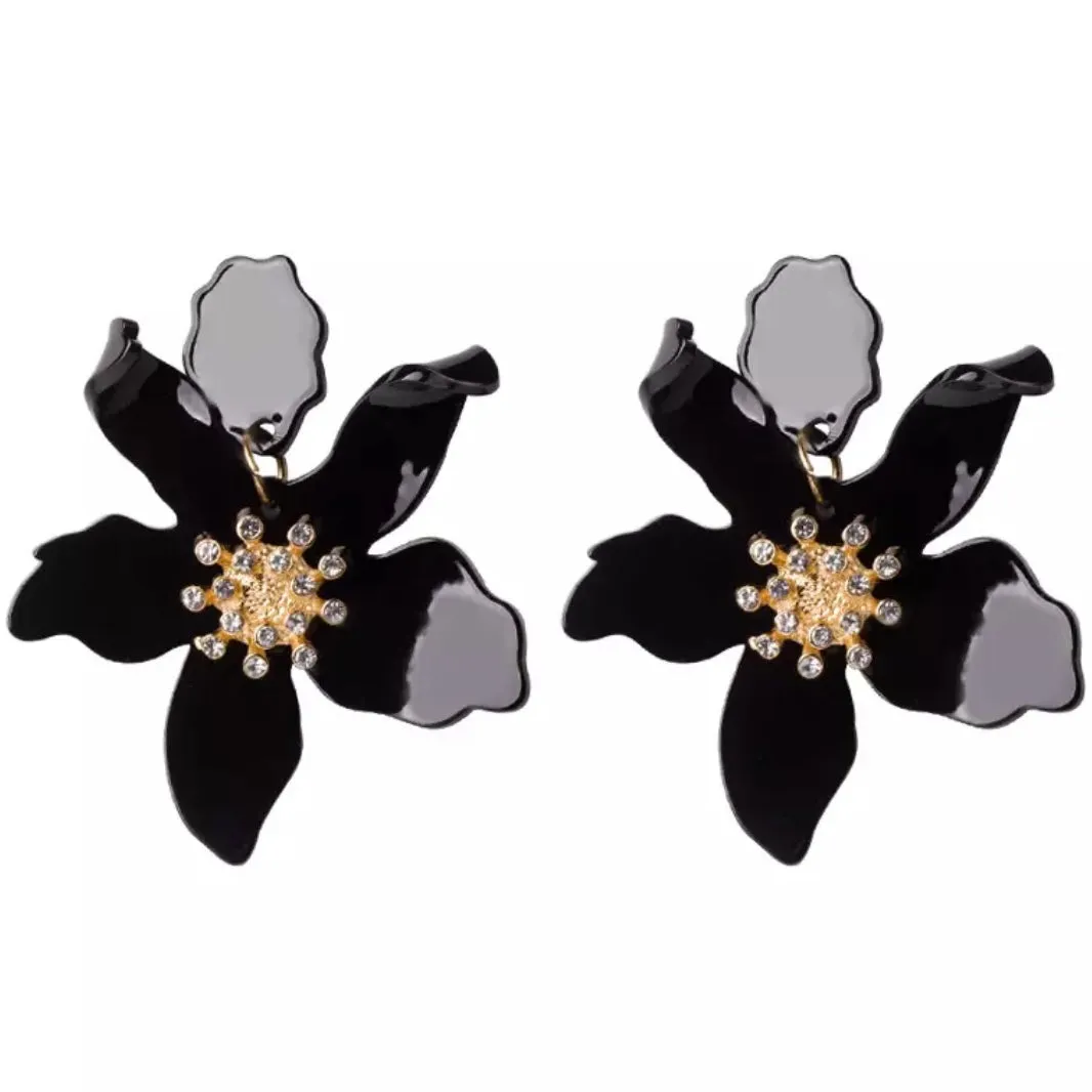 Romantic Black Flower Earrings