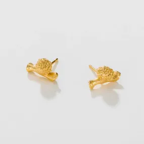Round seed on a twig - stud earrings - silver 925 - gold plated