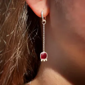 Ruby Gemstone Earrings July birthstone with chain on Sterling Silver hoops