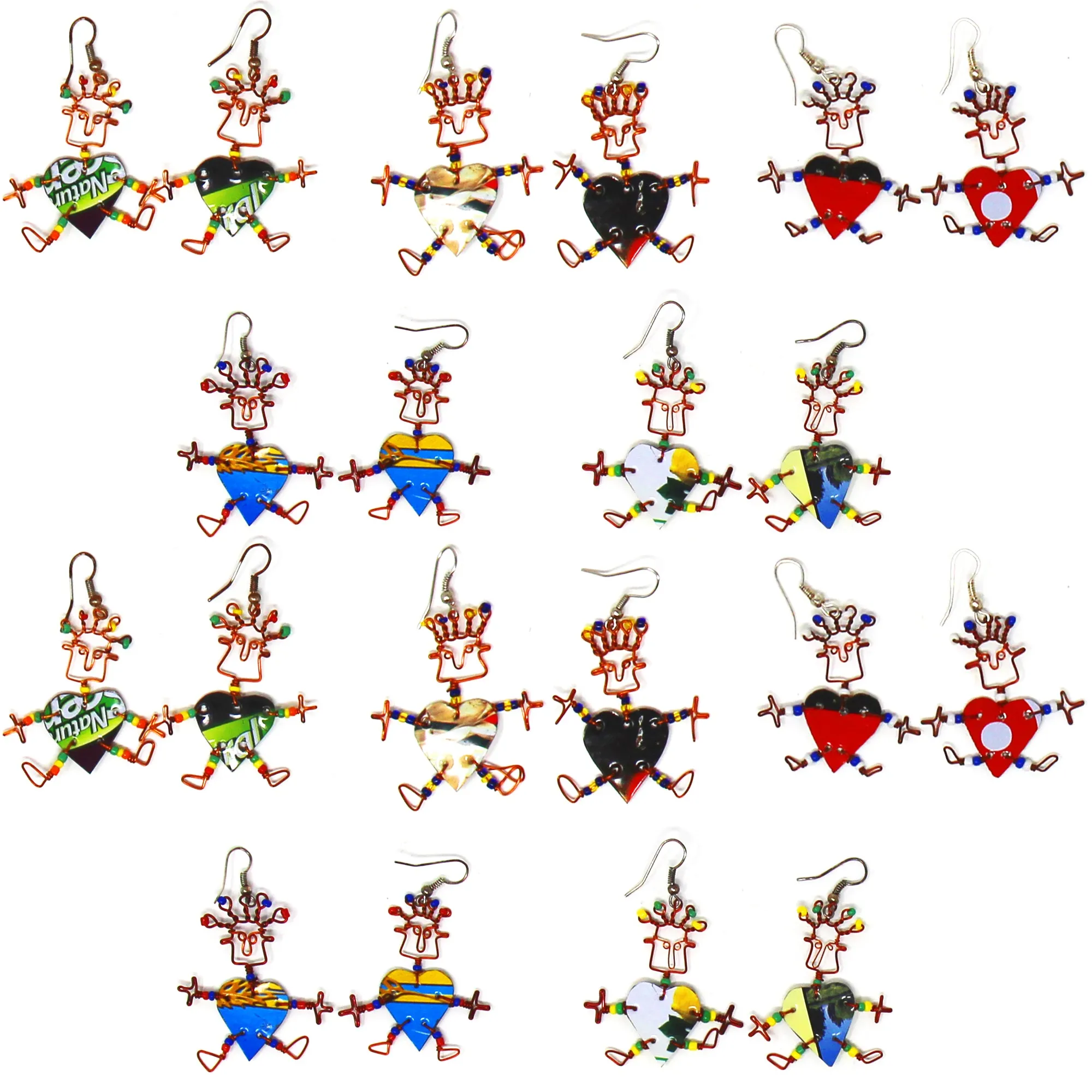 Set of 10 Dancing Heart Earrings Various Colors Creative Alternatives