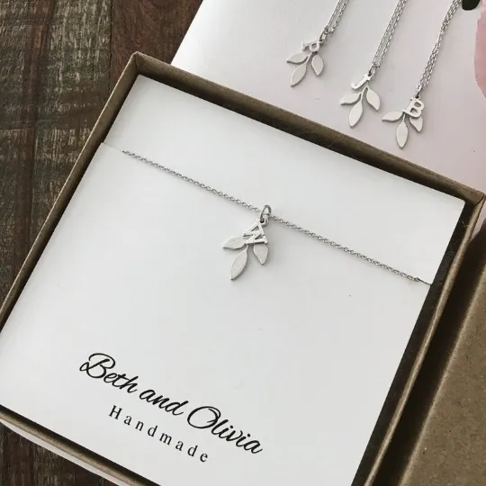 Silver Leaf Alphabet Necklaces