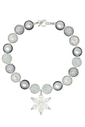 Silver Rhinestone Snowflake Bubblegum Necklaces