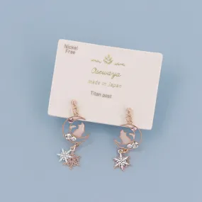 Snowflake and Cat Moon Earrings