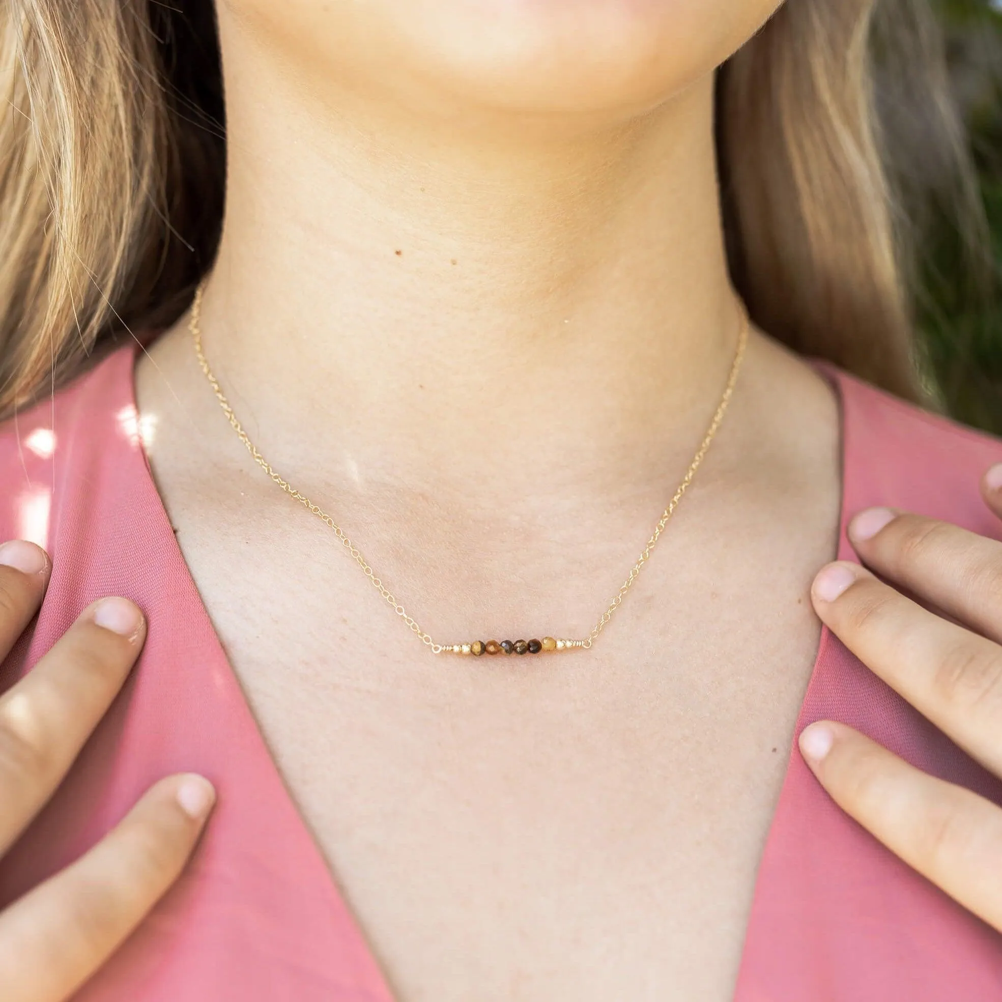 Sparkling Tiger's Eye Faceted Bead Bar Necklace