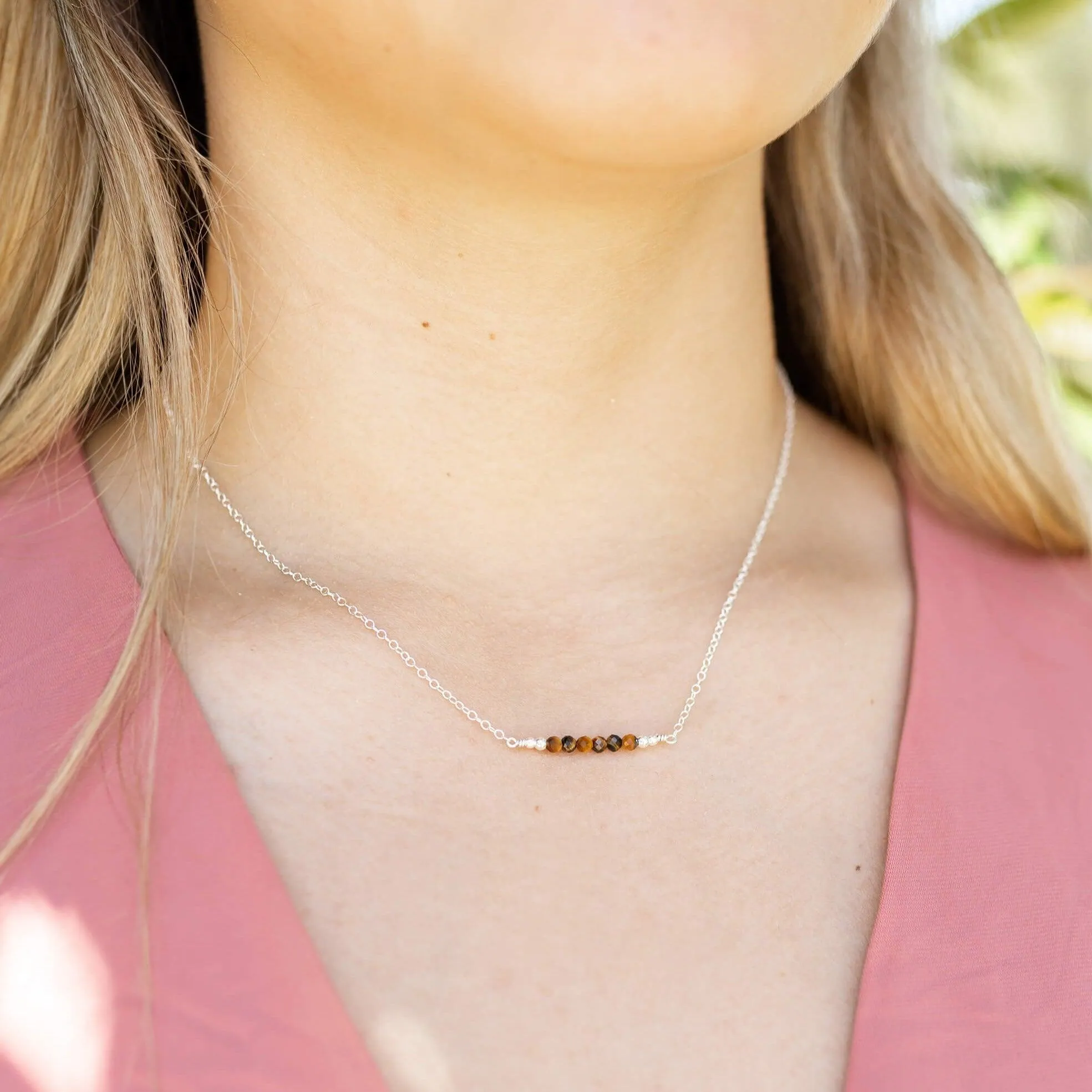 Sparkling Tiger's Eye Faceted Bead Bar Necklace