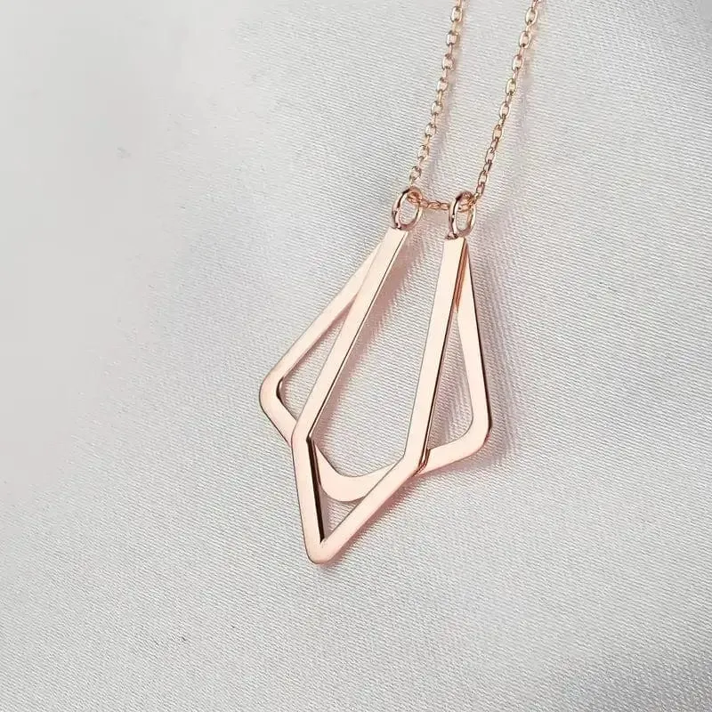 Stainless Steel Magic Ring Holder Necklace, Geometric Double Pendant Necklaces Ring Holder Holding Special Necklace - Silver, Gold & Rose Gold
