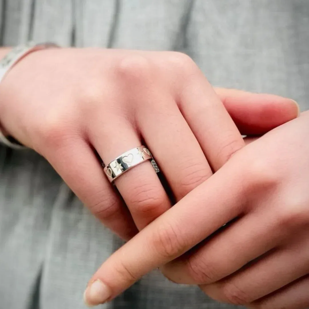 Star Heart Engraved Ring