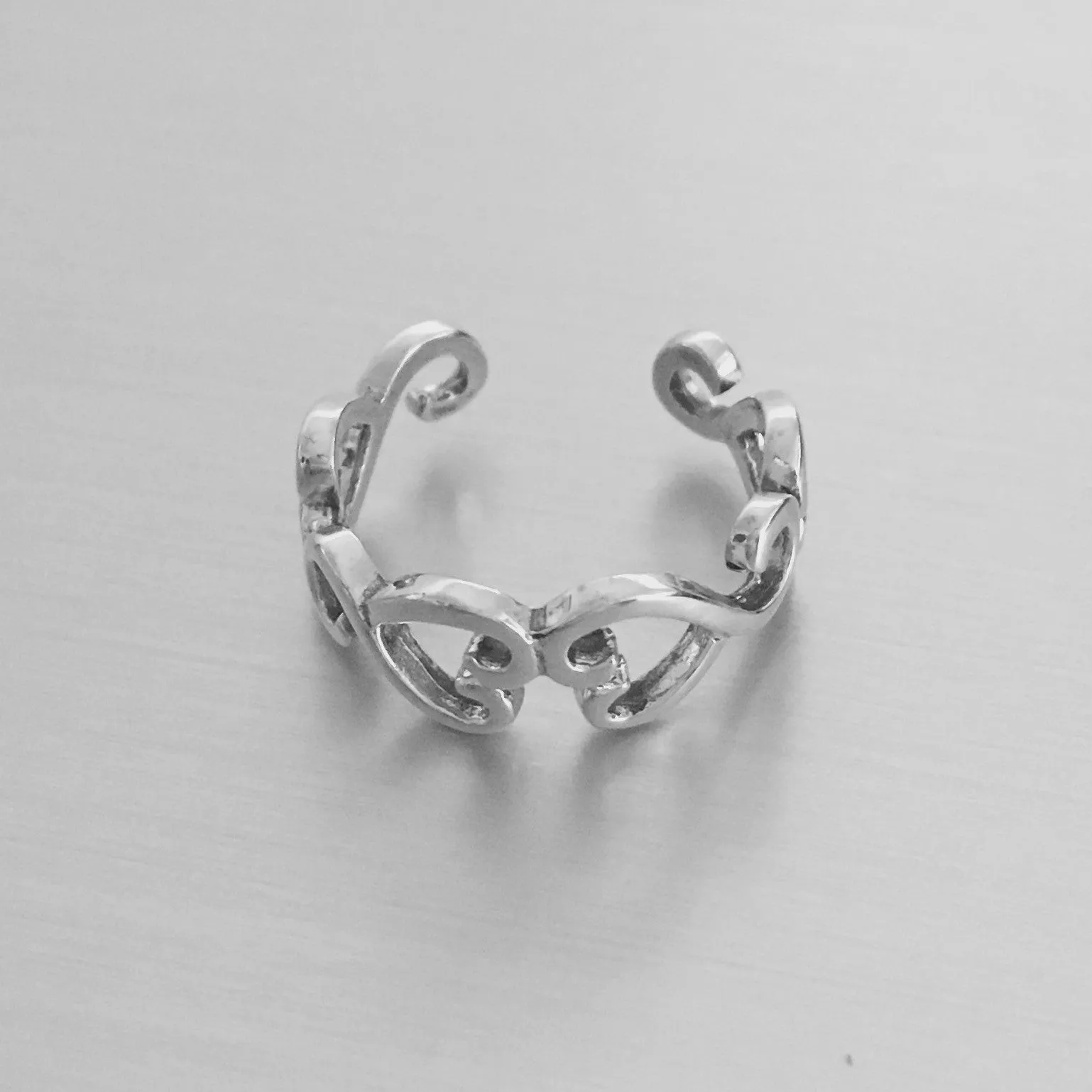 Sterling Silver Adjustable Heart Toe Ring, Silver Ring, Boho Ring, Love Ring