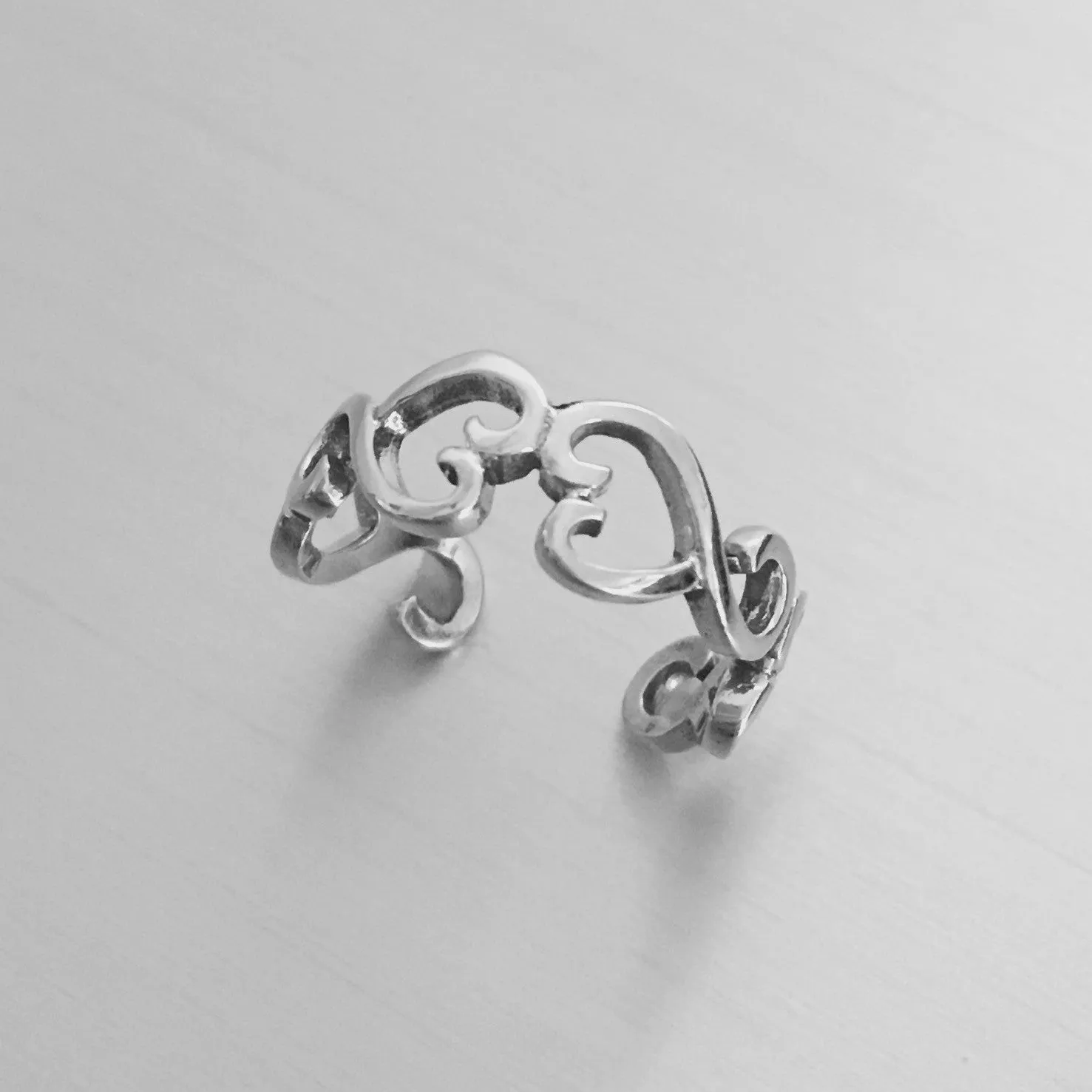 Sterling Silver Adjustable Heart Toe Ring, Silver Ring, Boho Ring, Love Ring
