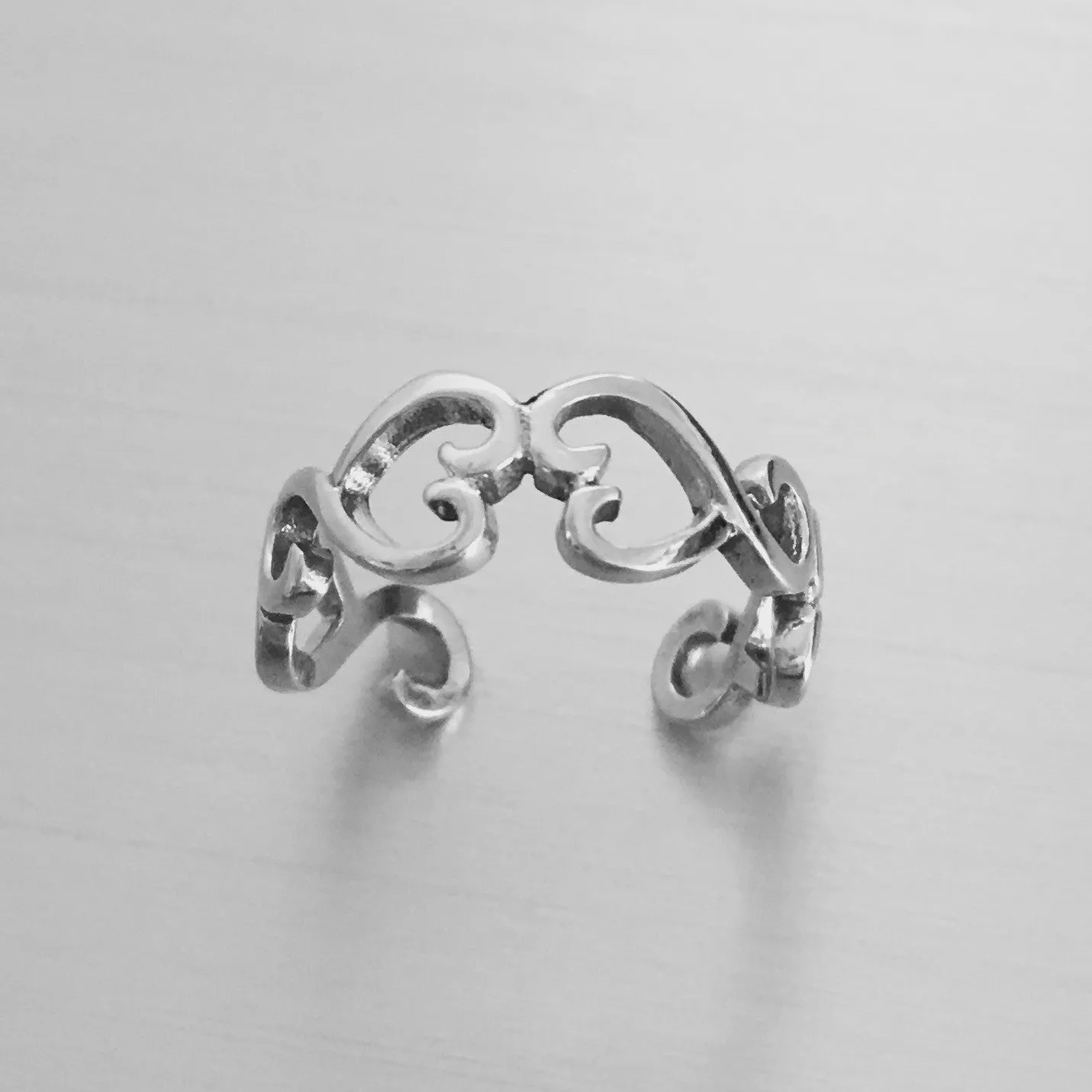 Sterling Silver Adjustable Heart Toe Ring, Silver Ring, Boho Ring, Love Ring